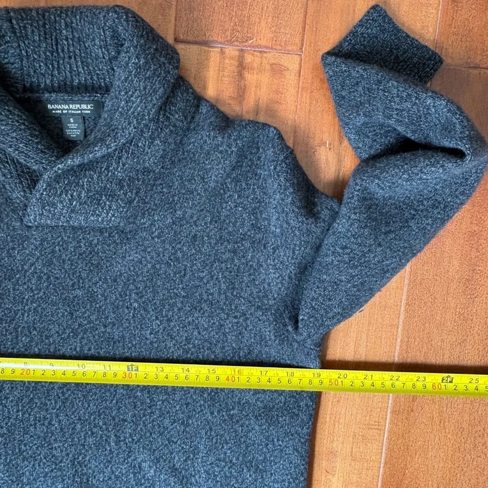 Banana Republic 100% Merino Wool Shawl Collar Sweater Mens S Charcoal Grey Italy